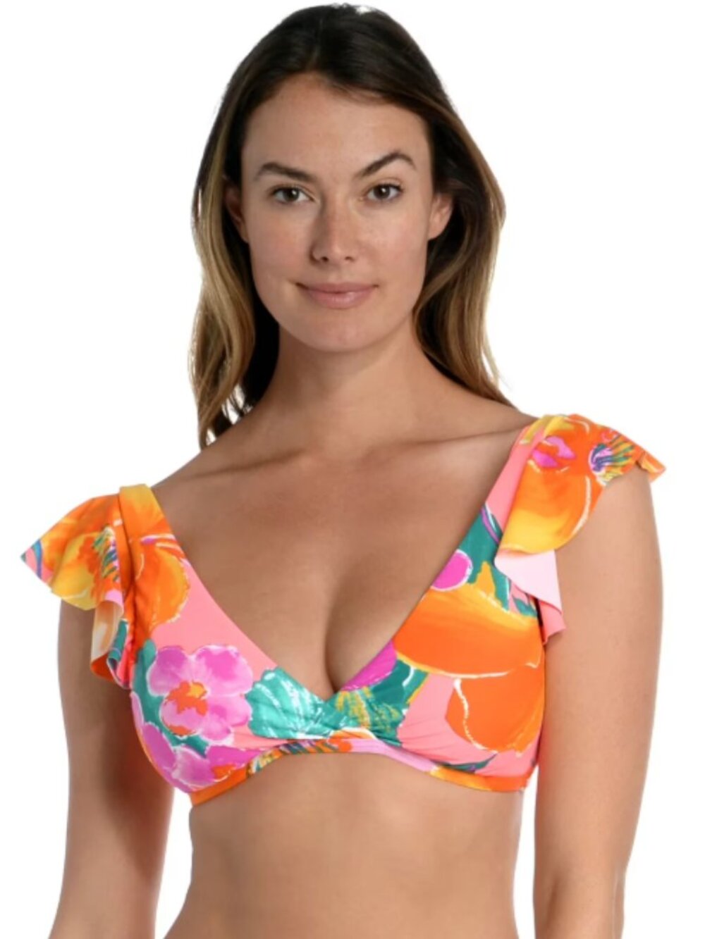 La Blanca Tie-Back Bikini Swim Top with Ruffle Sleeves - Size 12